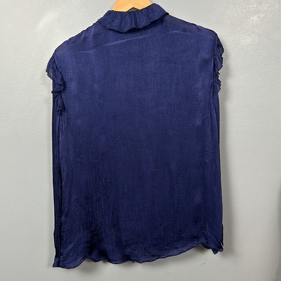 Massimo Dutti Parliament Blue Crinkle Long Sleeve button down shirt size US 10 - Picture 10 of 13